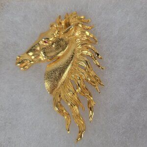 Vintage Roger Van S Gold Horse Head Statement Sophisticated Classic Brooch Pin